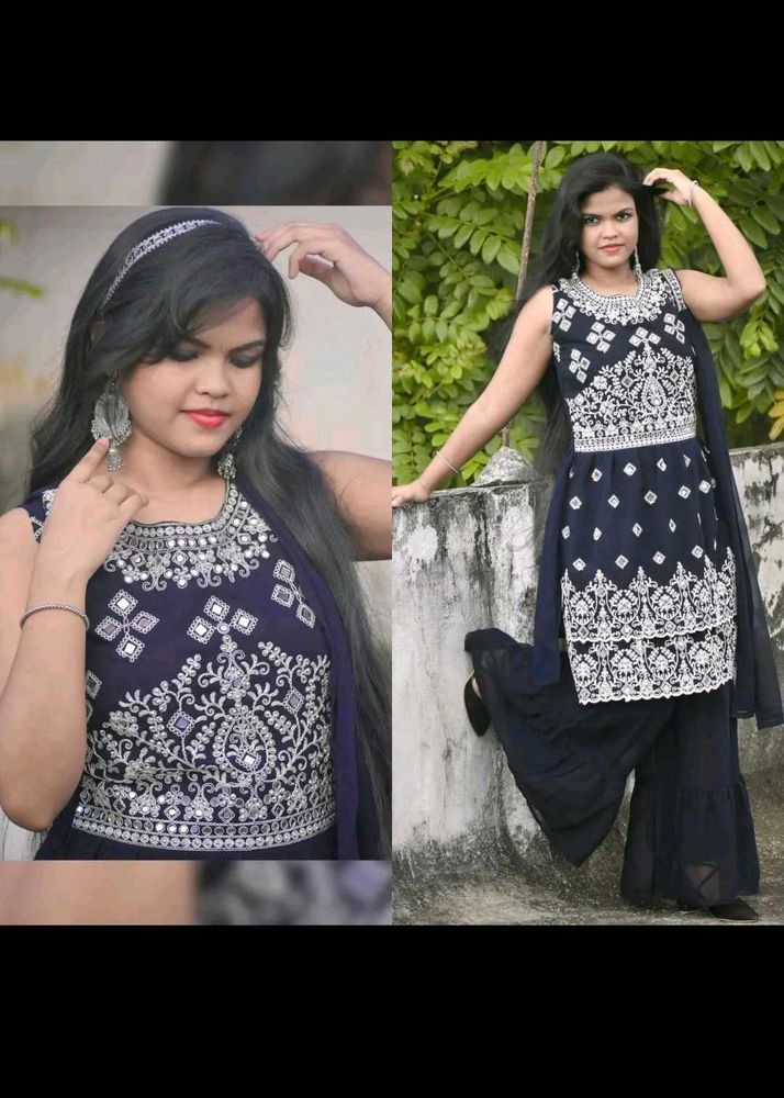 Elegant Navy Kurta Set with Sharara