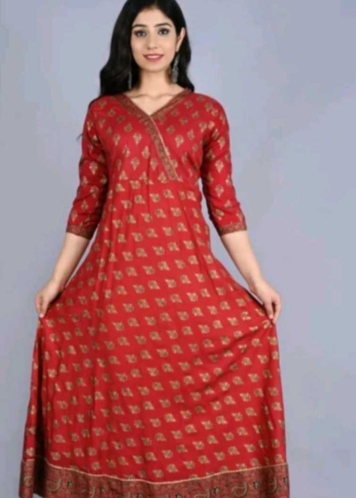 Elegant Red Printed Anarkali Kurta