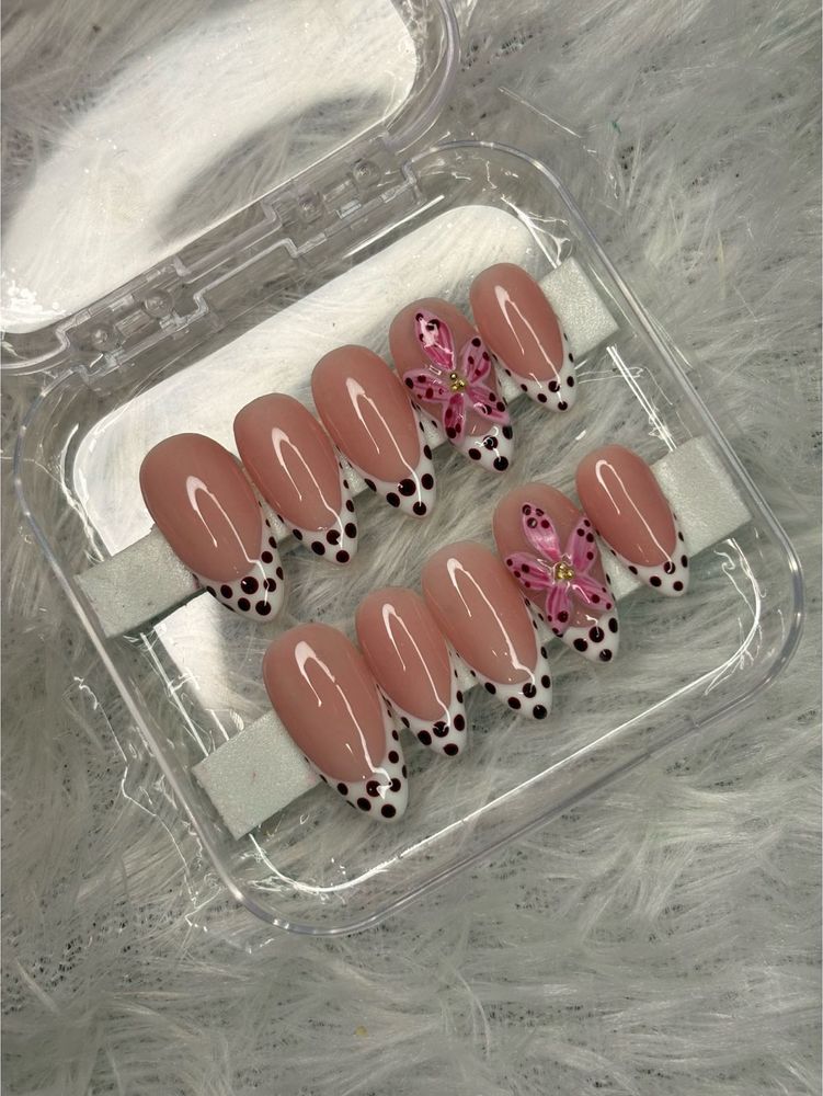 French Tip Butterfly Press On Nails