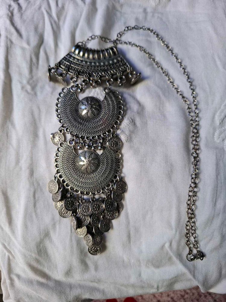 Boho Silver Oxidized Necklace
