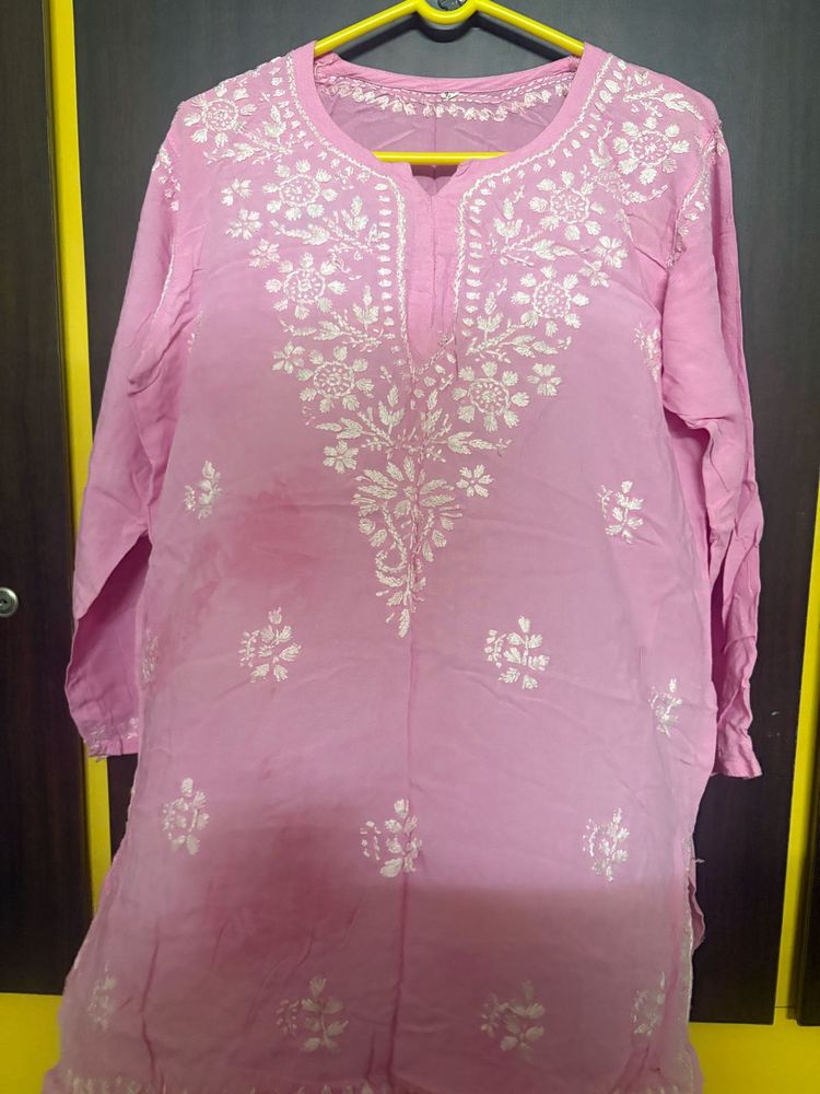 Pink Chikankari Short Kurta