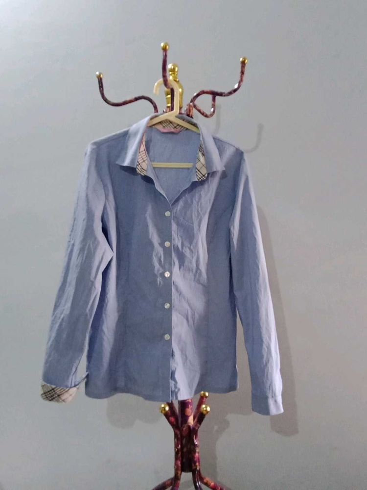 Blue Button-Up Long Sleeve Shirt