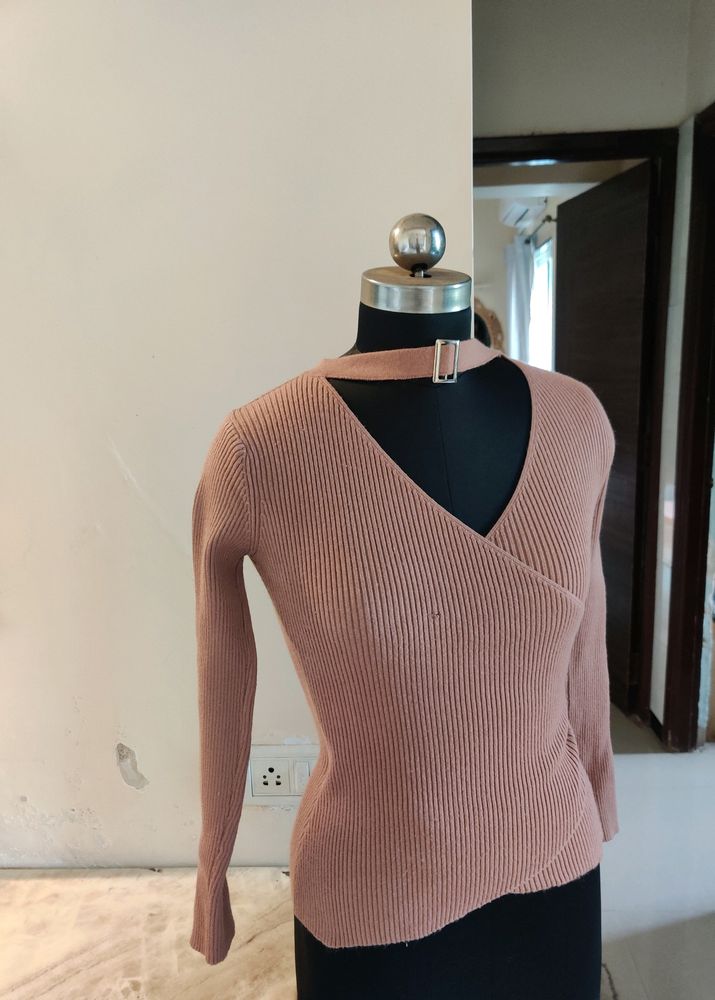Ribbed Nude Full Sleeves Top