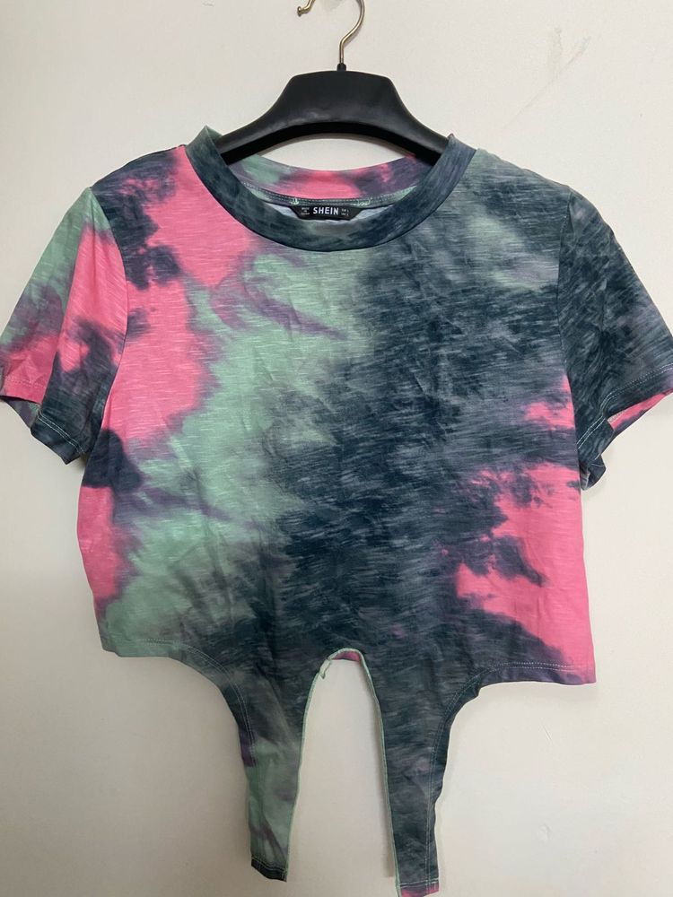 Shein Tie-Dye Crop Top with Tie-Front Detail