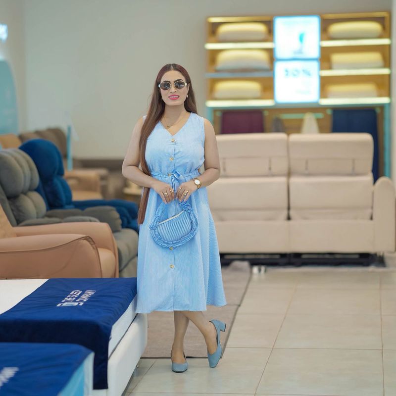 Light Blue Striped Button-Up Midi Dress