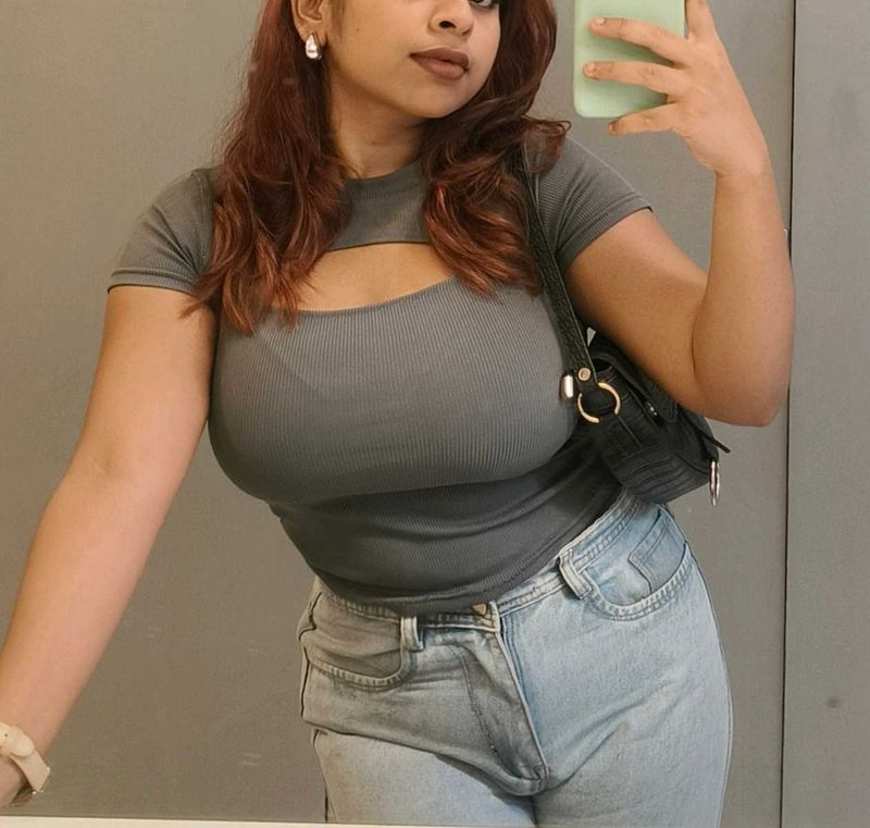 Fitted waist-snatching Grey Cut-out Ribbed Top