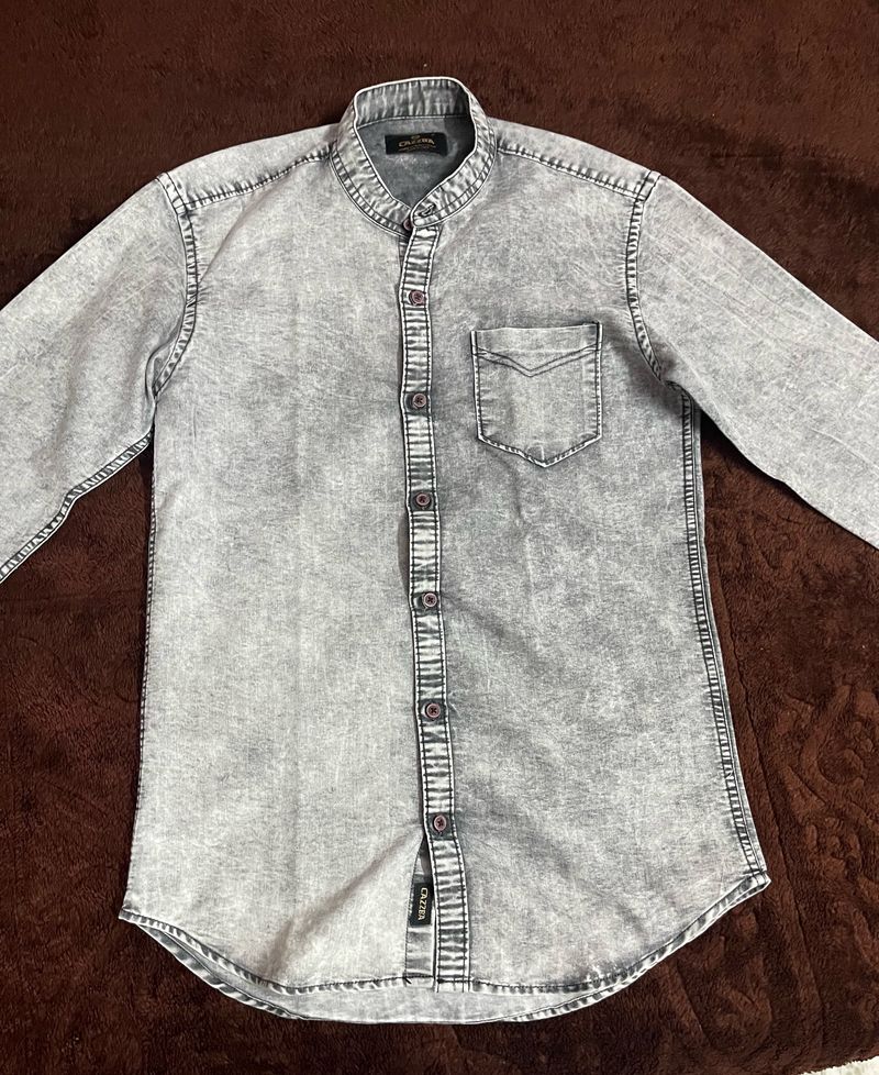 Men Chinese Color Charcoal Dual Shade Shirt