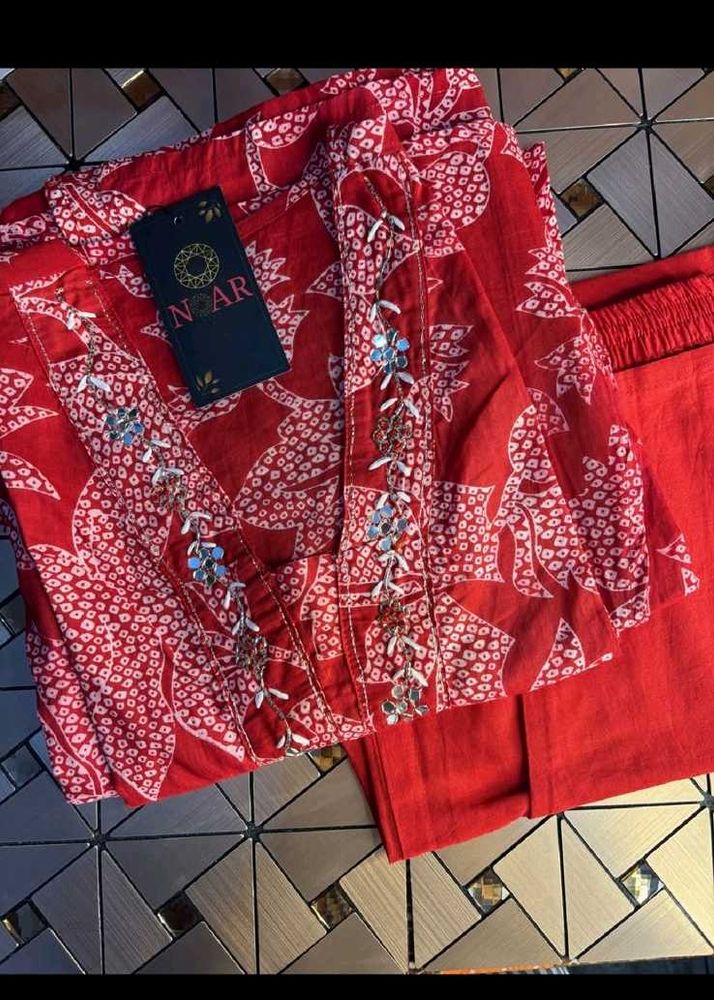 Vibrant Red Embroidered Kurta Set