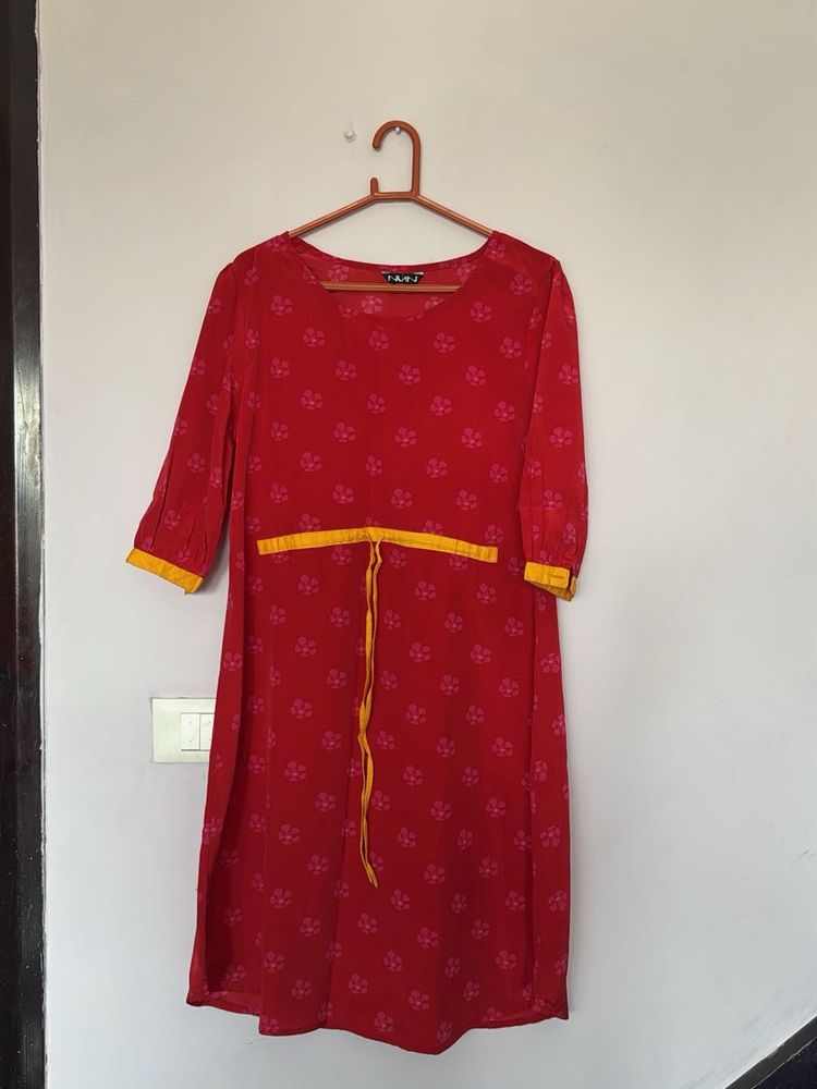 Red Floral Print Kurta