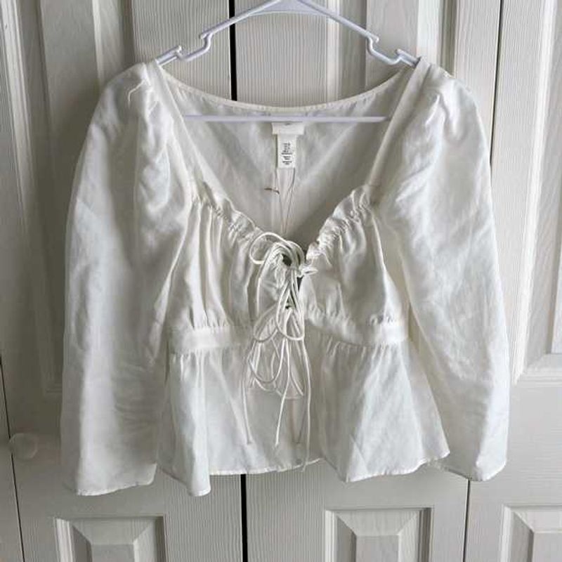 White Lace-Up Peplum Top