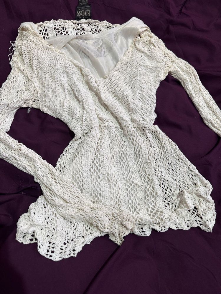 knit mini white dress