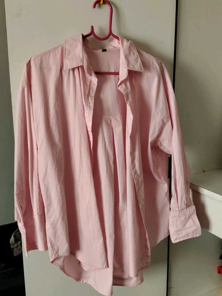 Oversized Pink Button-Up Shirt