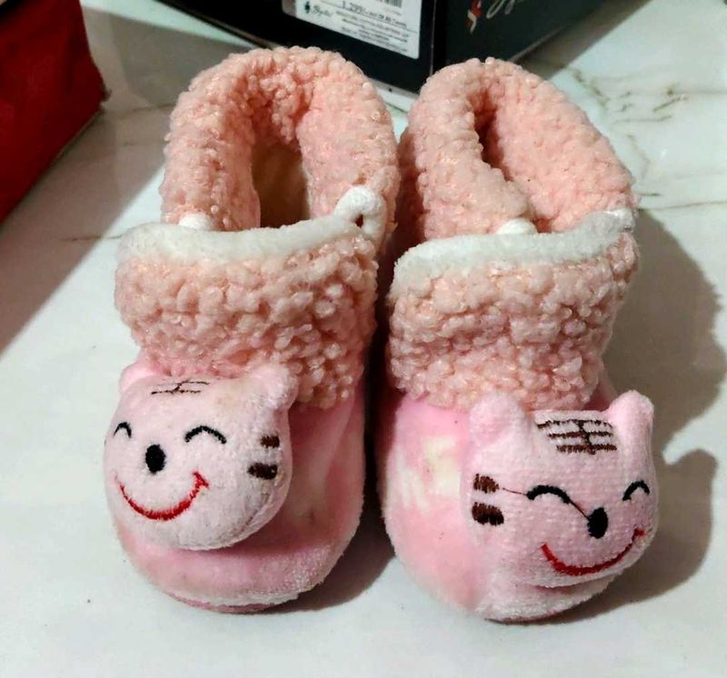 Cute Pink Cat Baby Slippers