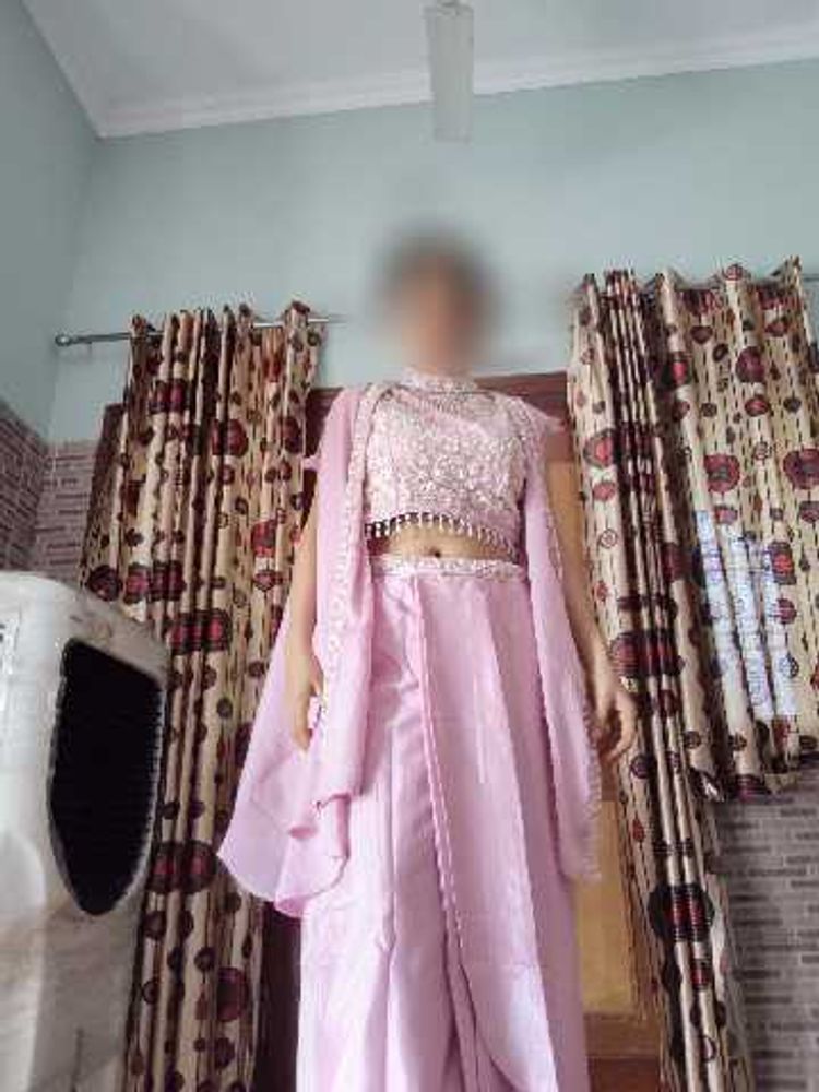 Indo-Western Crop Top and Cowl skirt Set with Shru
