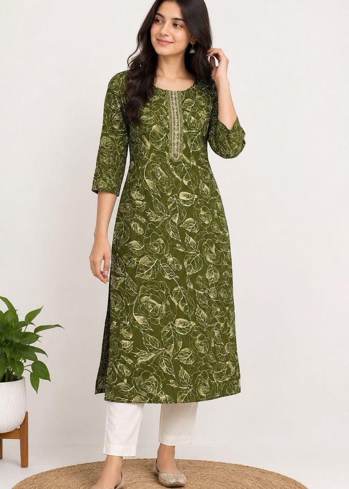 Green Floral Print Kurta