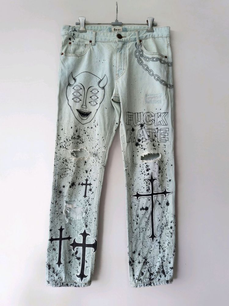 Hand Painted Distressed Jeans