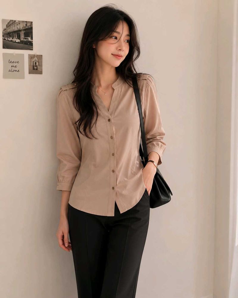 Stylish Beige Button-Up Top