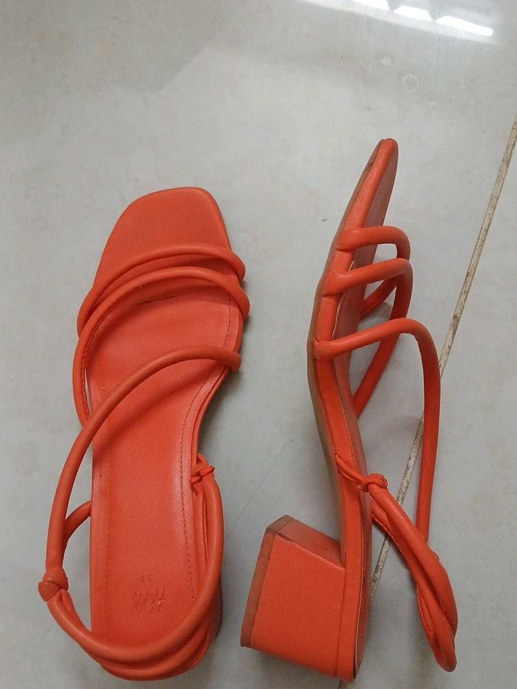 Orange Strappy Block Heels