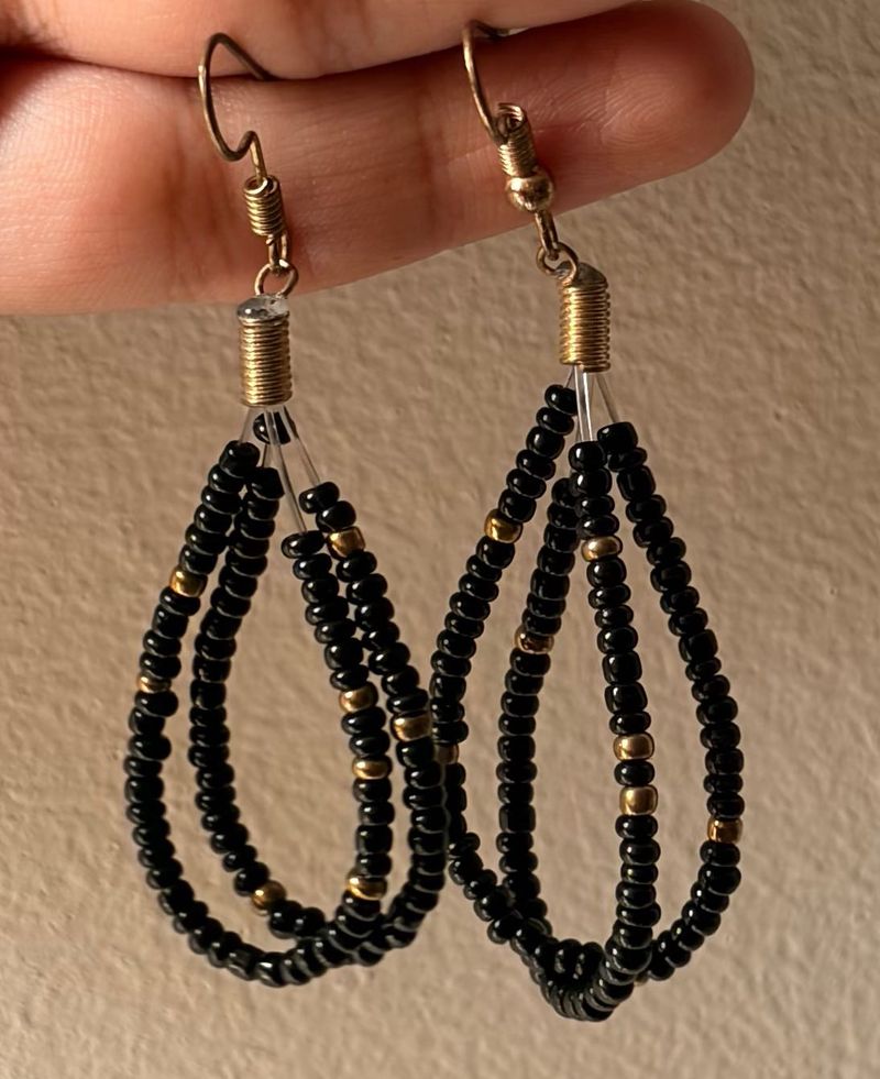Black Beaded Drop Earrings