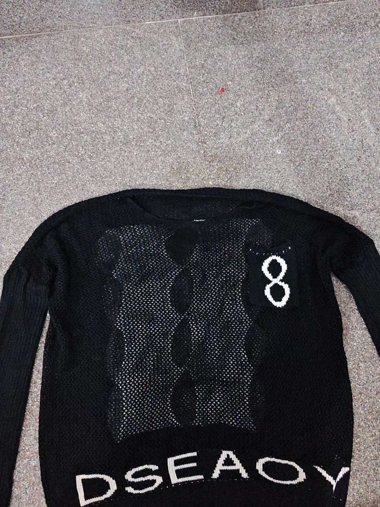 Black Knit Sweater with "8" Detail