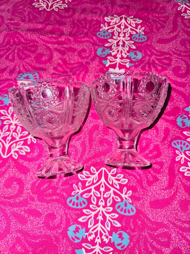 Unused Set of 2 Crystal Cut Glass Dessert Bowls