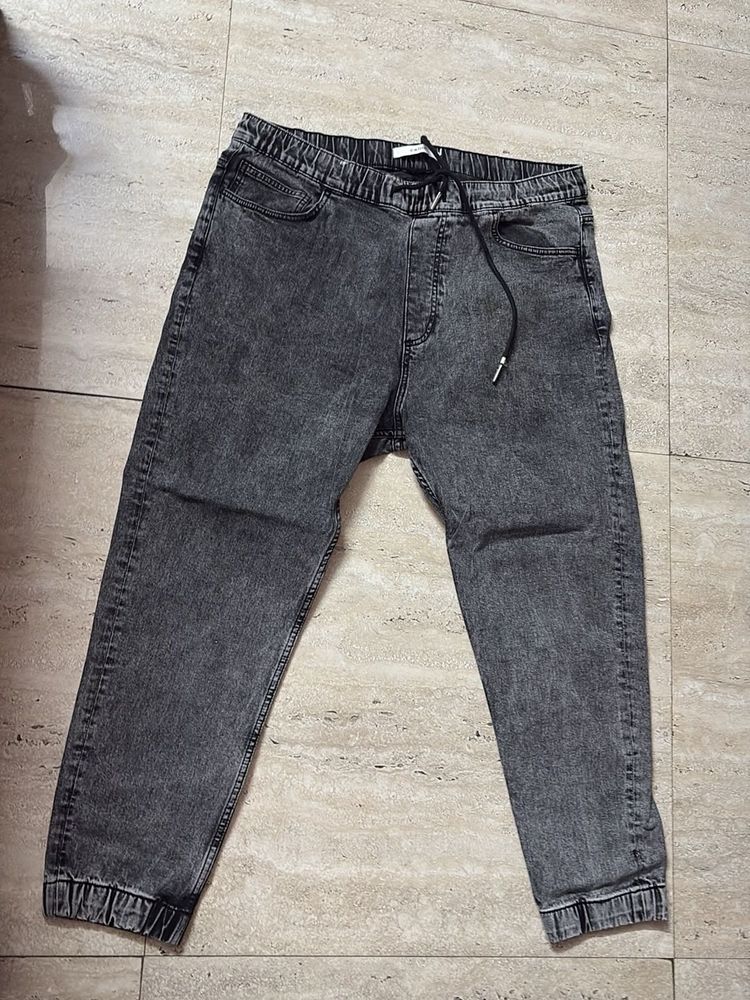 Grey Washed Denim Jogger Jeans