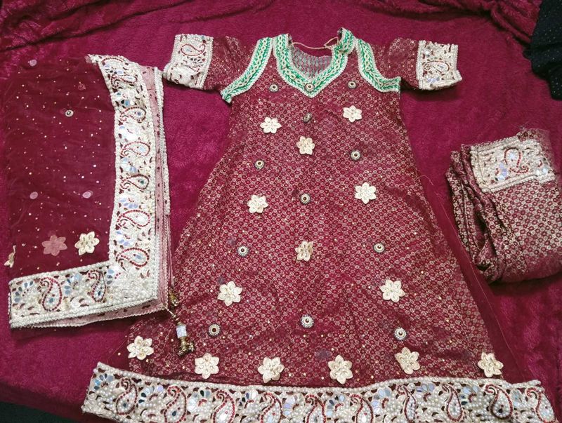 Maroon Khada Dupatta Set Heavy Pearl &amp; Zari work