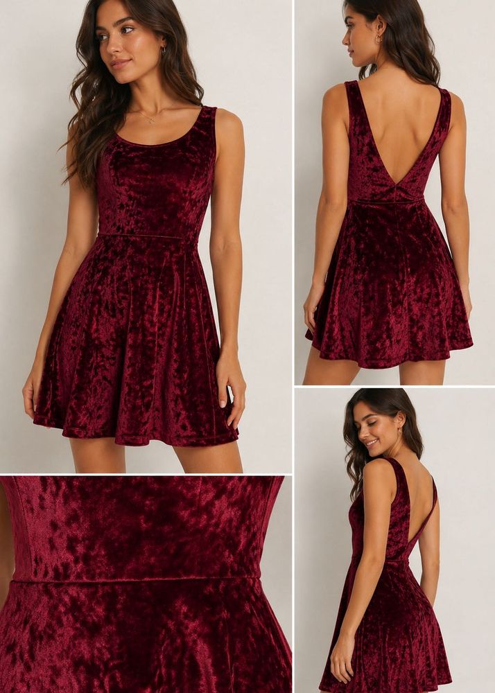 H&amp;M divided burgundy velvet skater party dress