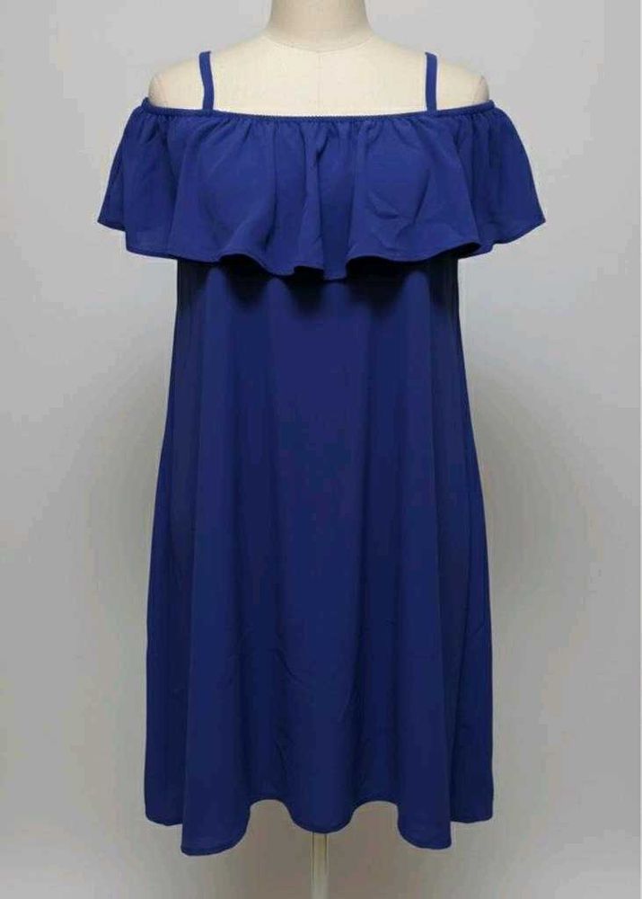 Off-Shoulder Ruffle Blue Dress
