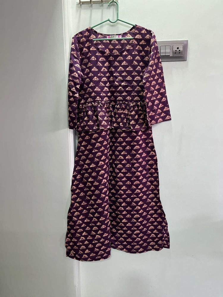 Maroon Cotton Straight Kurti