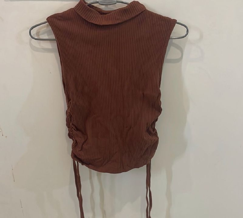 Brown Ribbed Tank Top