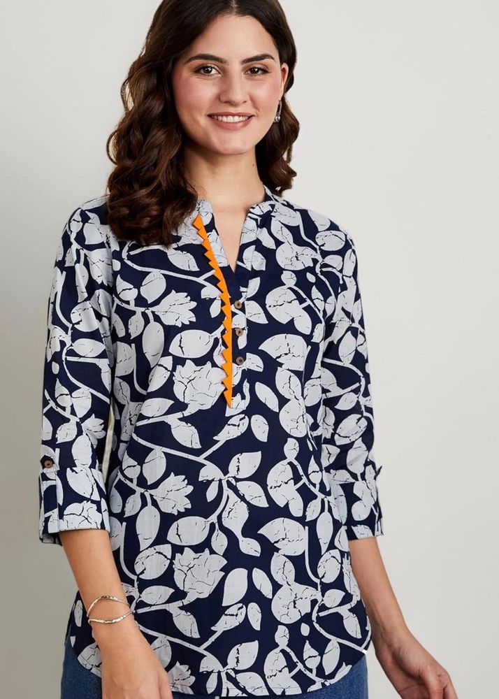 Navy Blue Floral Kurta Top