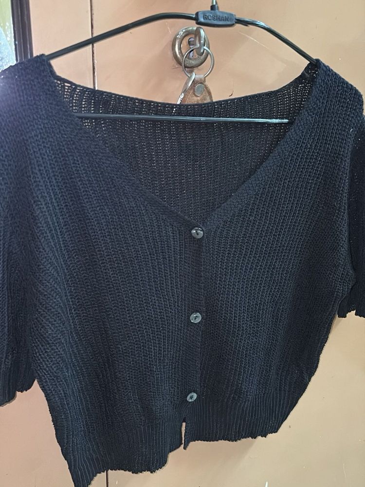 Black Knit Cropped Cardigan