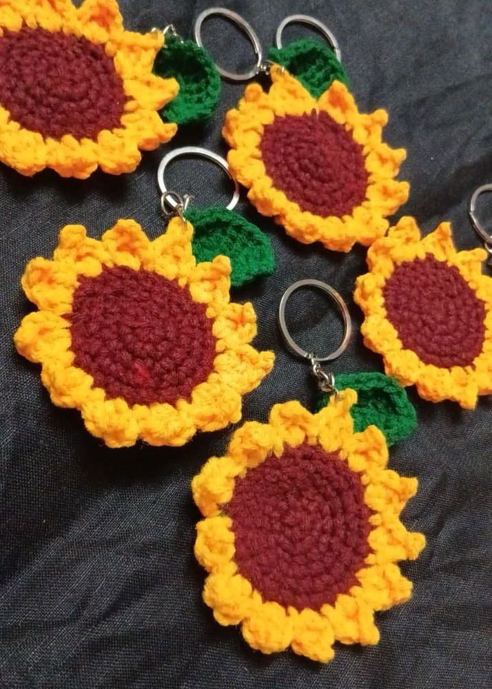 Crocheted Sunflower Keychain