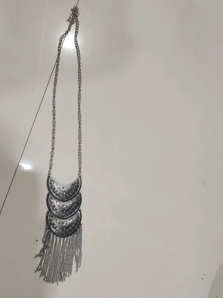 Oxidised Silver Long Necklace