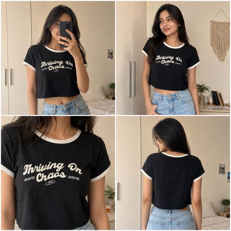 Black Cropped "Thriving On Chaos" T-Shirt| XXL
