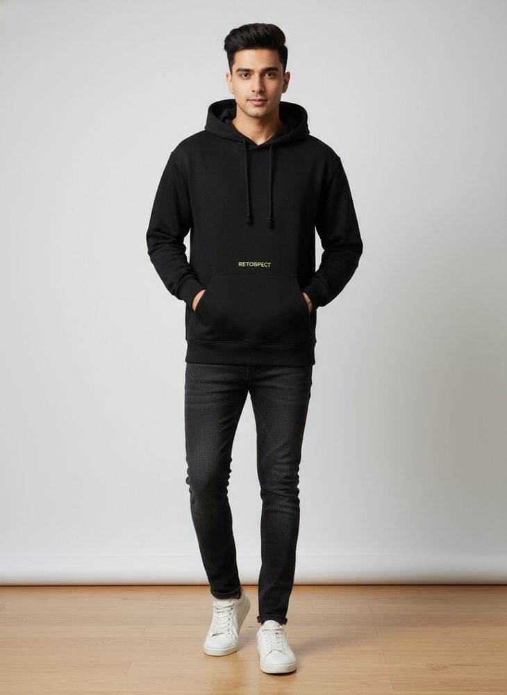 Plan black hoodie for men