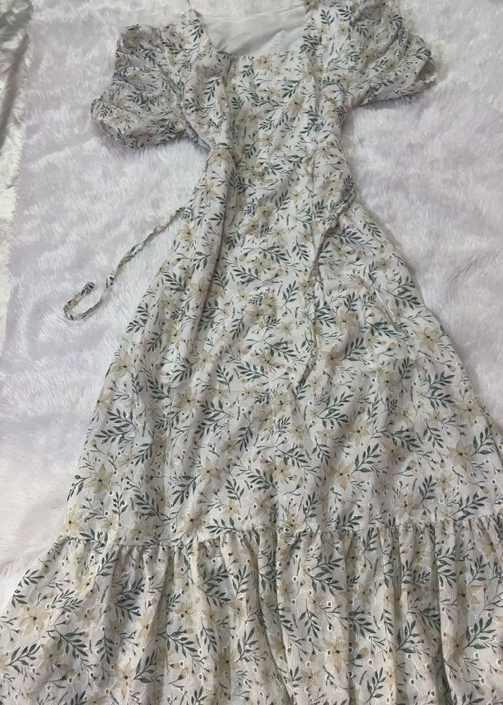 Floral Print Puff Sleeve Midi Dress