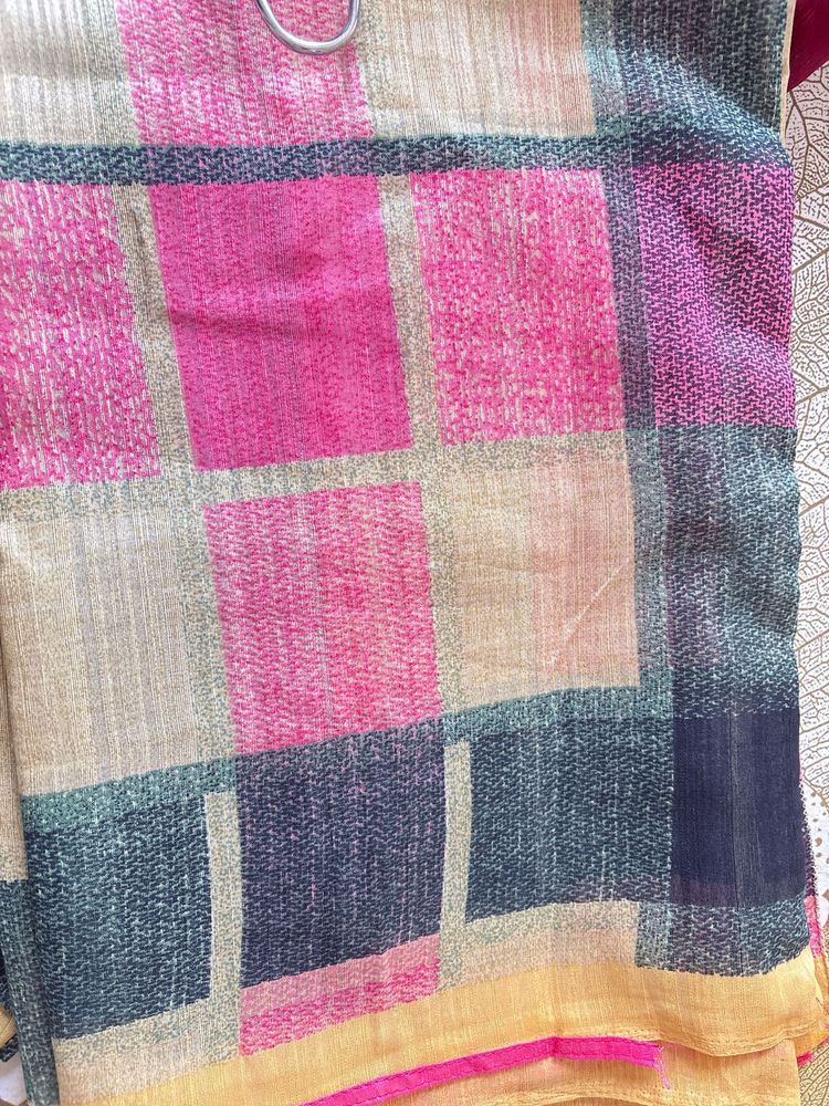 Checkered Sare - Pink &amp; Beige