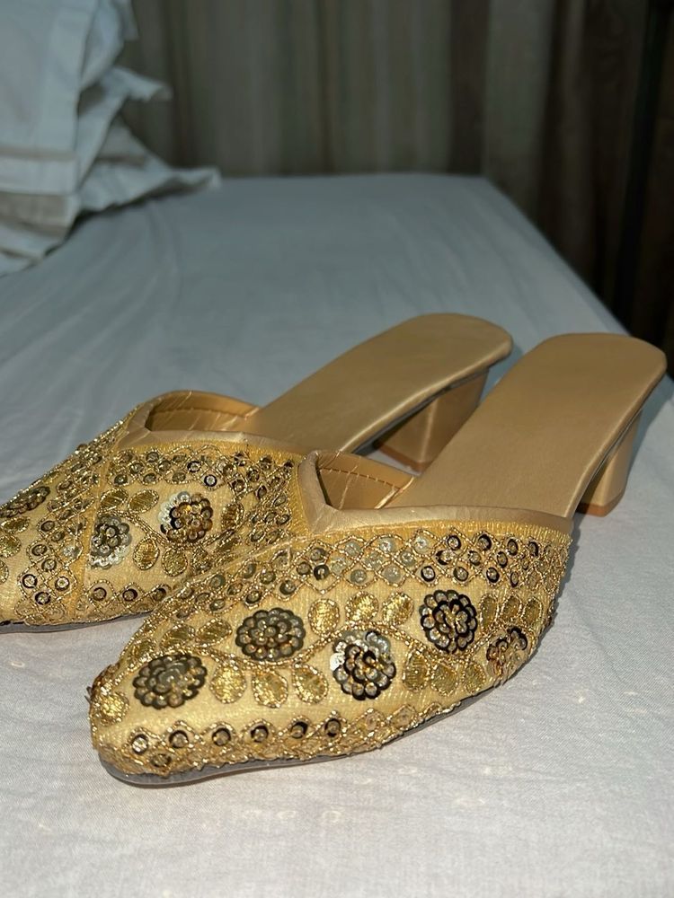 Embellished Golden mules