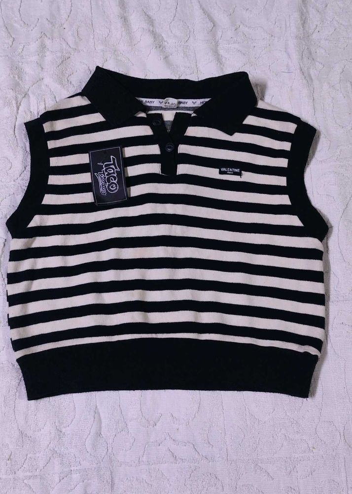 Striped Sleeveless Polo Top