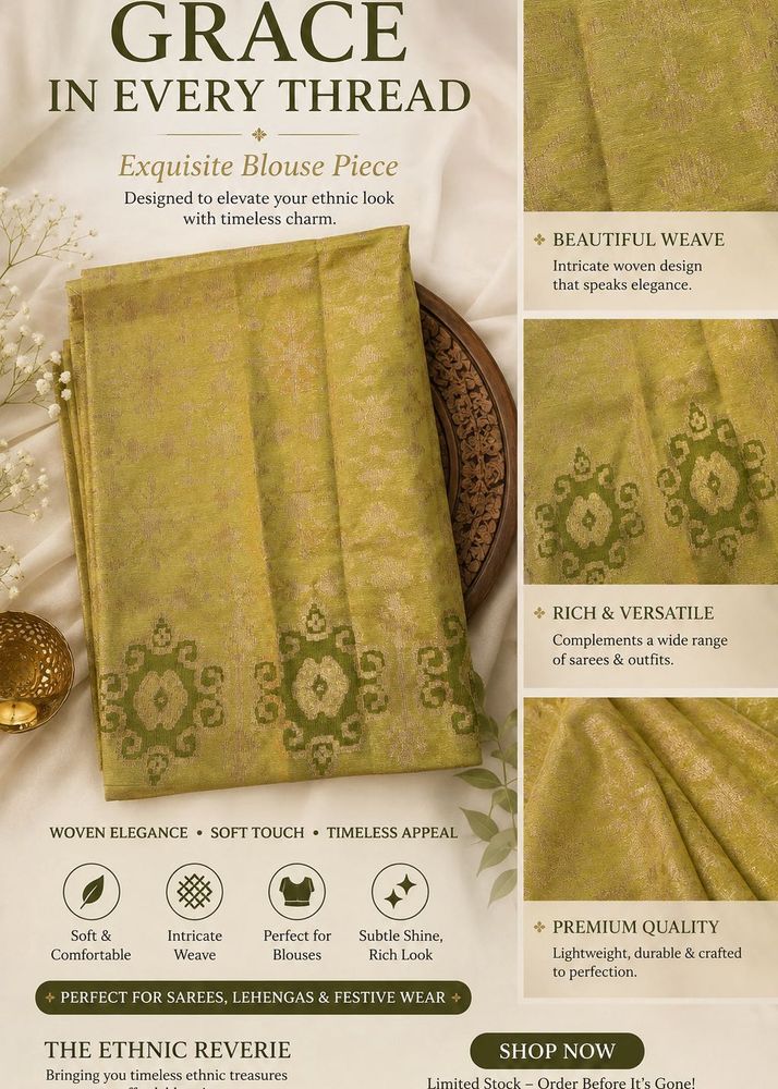 👑 Golden Zari Luxe – Premium Banarasi Fabric ✨