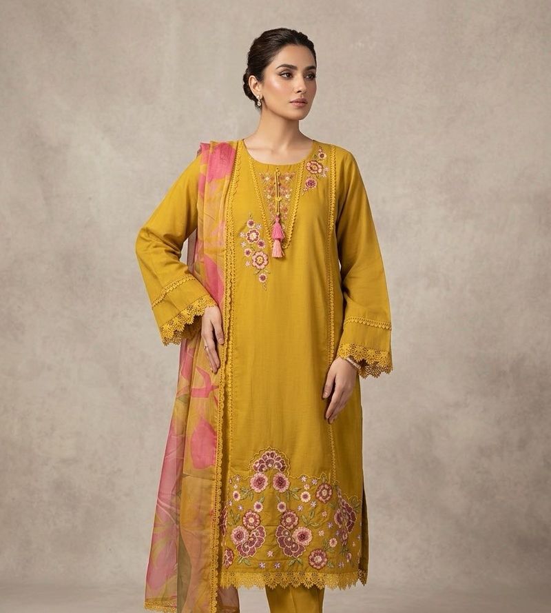 Fully Embroidered Yellow Kurta Set