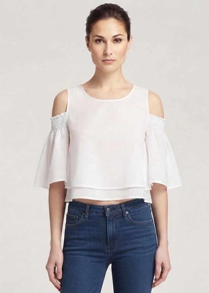 🤍 Beautiful White Cold-Shoulder Butterfly Sleeve