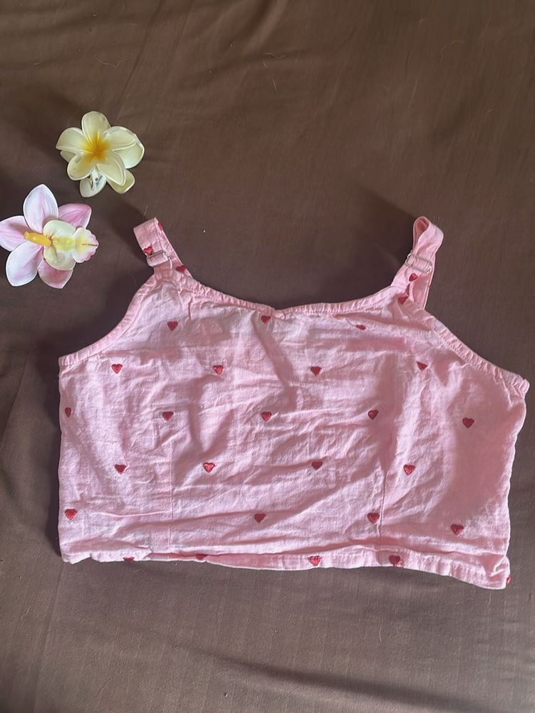 Cute Pink Heart Print Crop Top