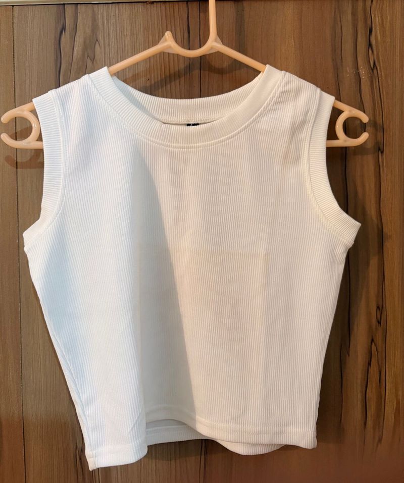 Ribbed White Cropped Tank Top