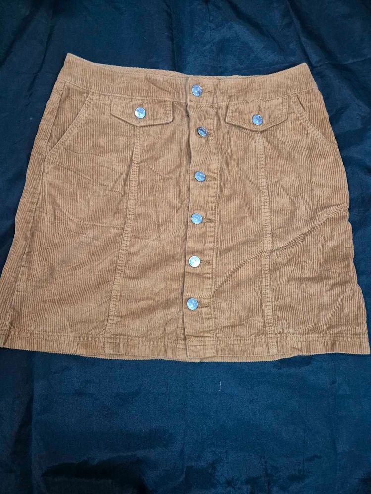 Tan Corduroy Button-Up Skirt/Y2K