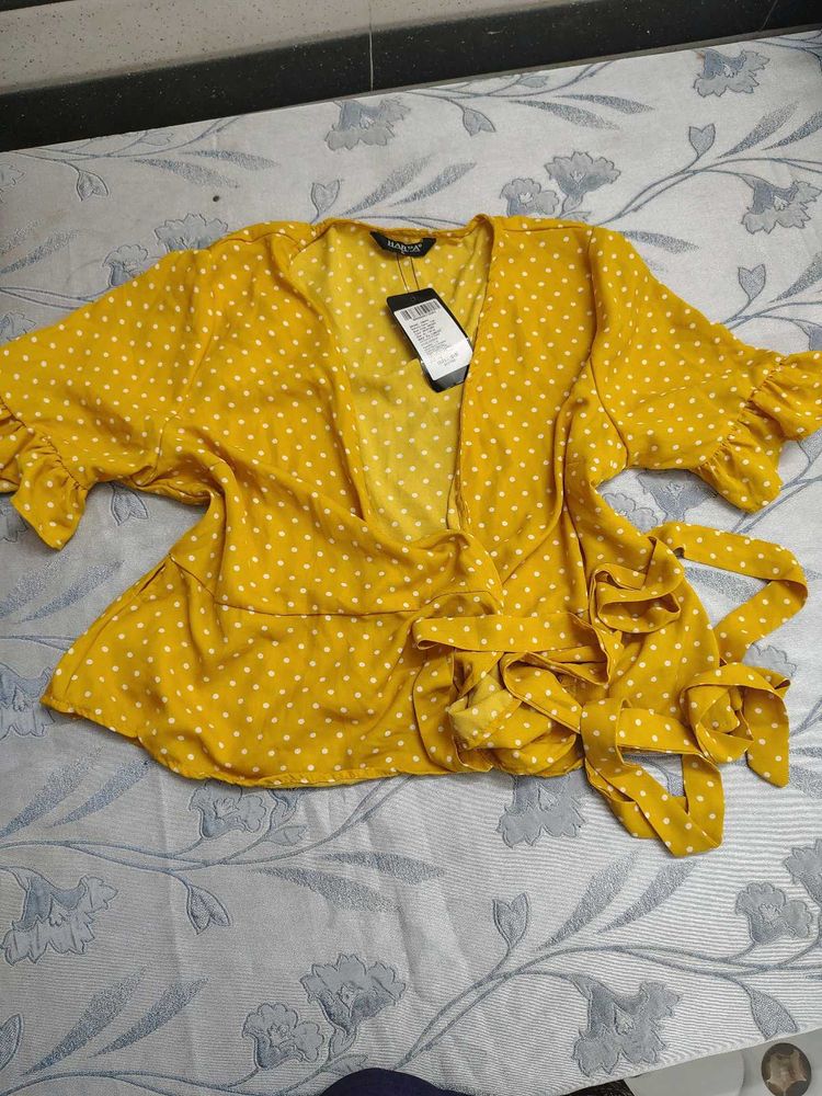 Yellow Polka Dot Vintage Wrap Top