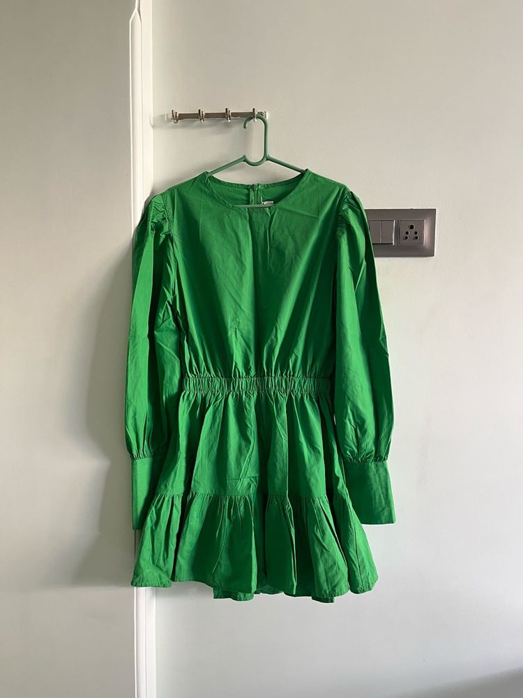Vibrant Green Tiered Mini Dress
