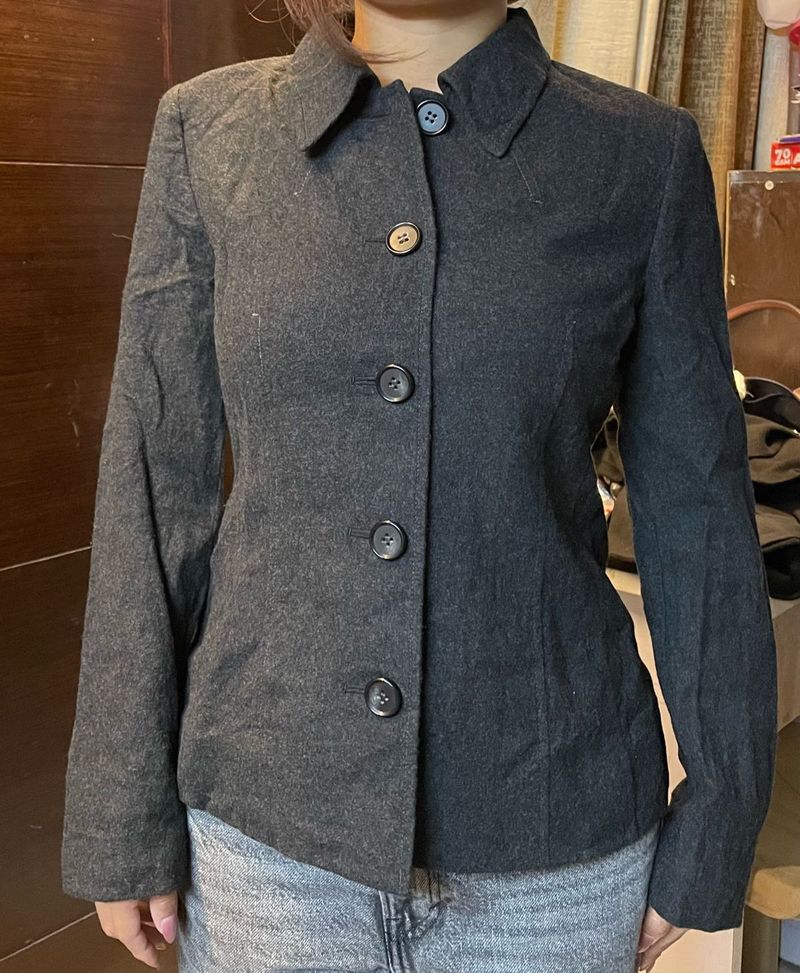 Classic Grey Button-Up Blazer